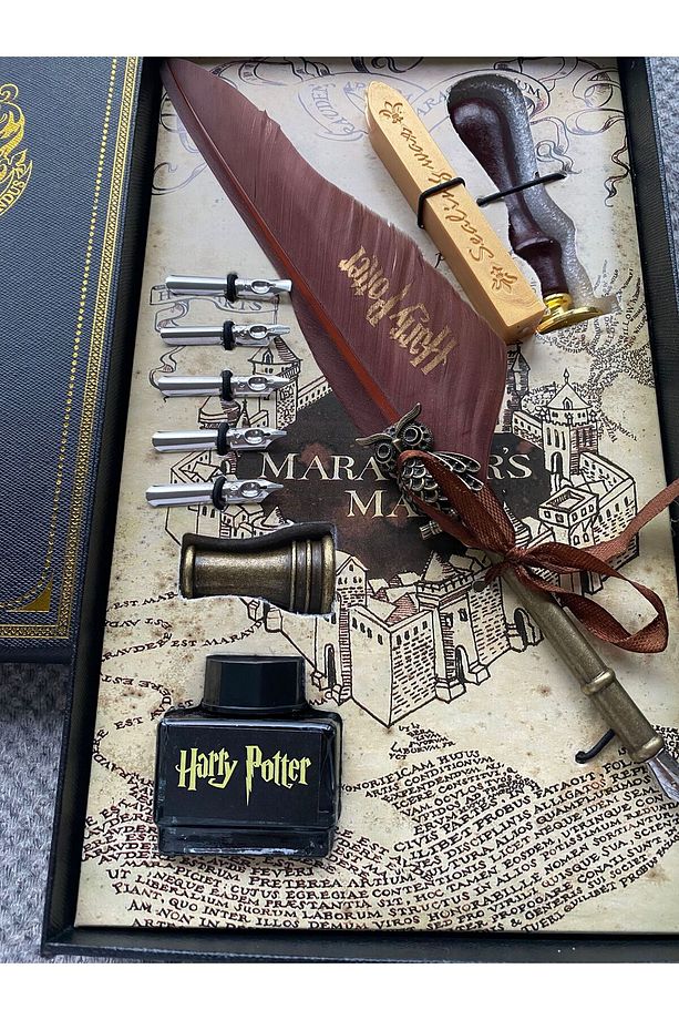 Harry Potter Mumlu Mühürlü Mürekkepli Divit Kalem Set Kuş Tüyü Sevgili Yeni Yıl Yılbaşı Hediye - 4