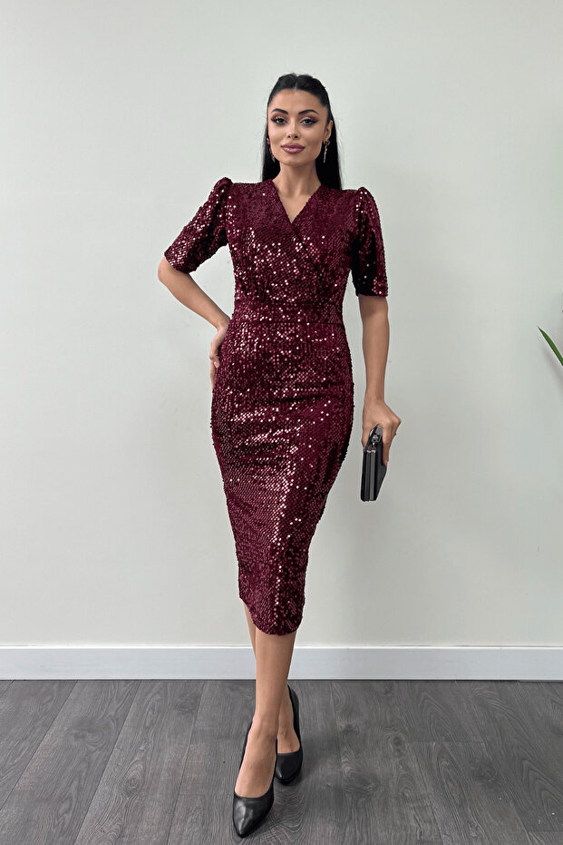 Velvet Sequin Jacket Dress - Burgundy