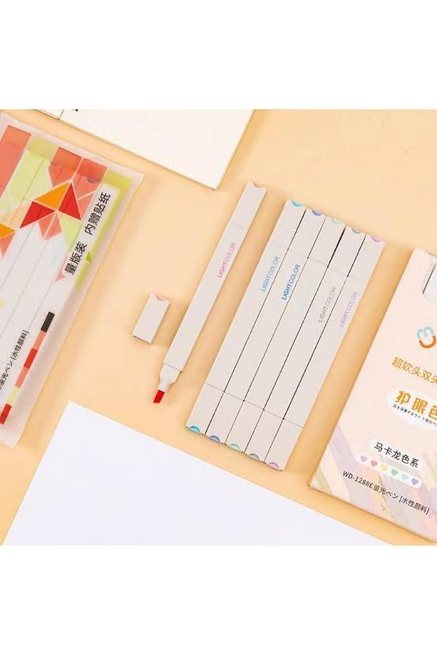 Lightcolor 6'lı Çift Taraflı Pastel Fosforlu Kalem Seti – Bullet Journal & Not Kalemi - 1