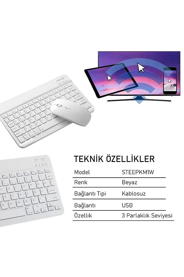Magic Şarjlı Bluetooth Klavye - Mouse Set (Beyaz TR) STEEPKM1W - 3