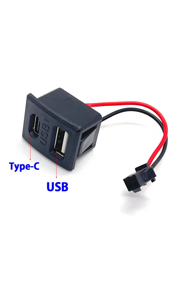 Type-C / Usb A Dişi Soket Kavisli 2 Pin 10cm Kablo Jst Çift Usb 5V 2A - 2