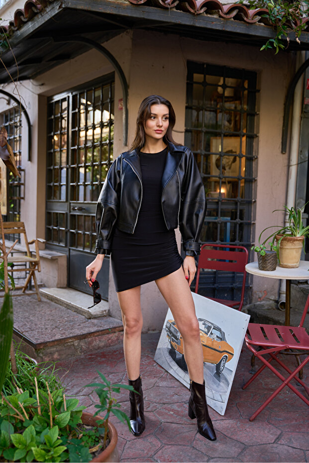 Kadın Oversize Deri Ceket - 5