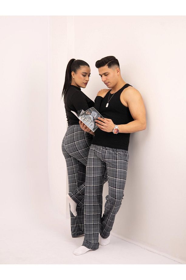 Ekose Kareli Yılbaşı Pijama Altı  Uisex Micro Pamuk - 4