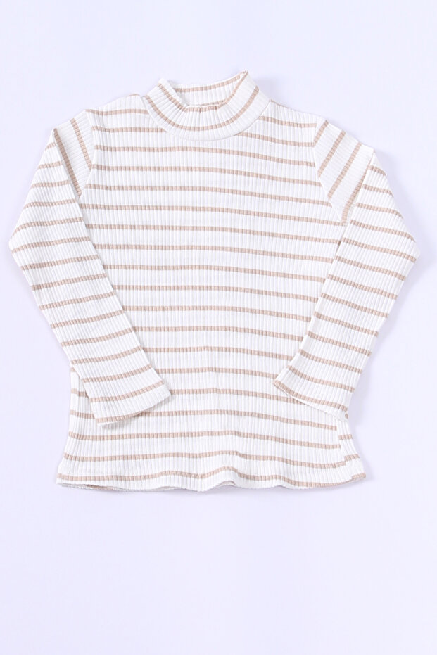Girls' High-Necked Knitwear with Stripes C41