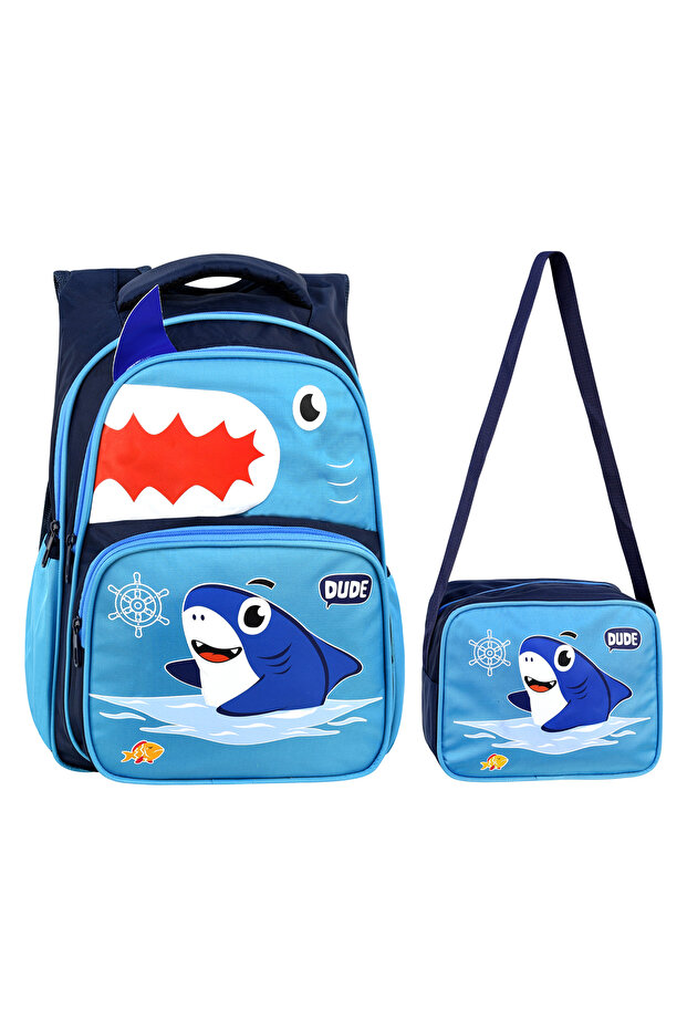 Shark Pattern - Waterproof, Orthopedic Back Feature Primary School and Lunch Box