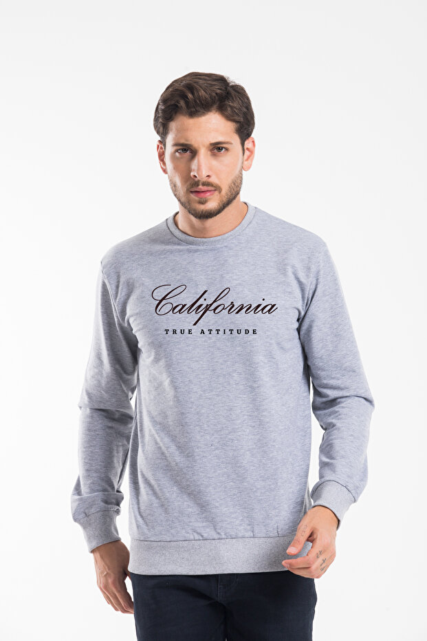 Men's Crew Neck Regular Fit Slim California Printed Sweatshirt Spr24Sw125