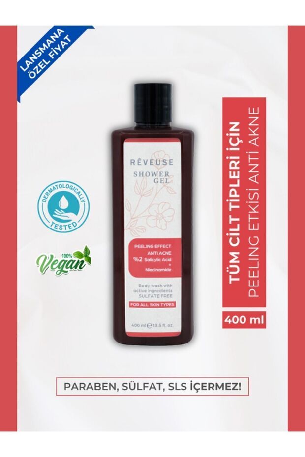 Reveuse Peeling Etki Akne Karşıtı Nemlendirici Besleyici B3/b5 Vitamin Sülfatsız Duş Köpük Sabun Jel 400ml