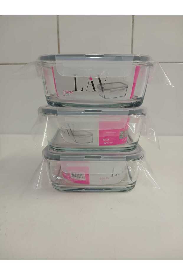 Feyzade Fresco Glass Lockable Storage Container Set of 3 1150Cc Square (Frs-249)