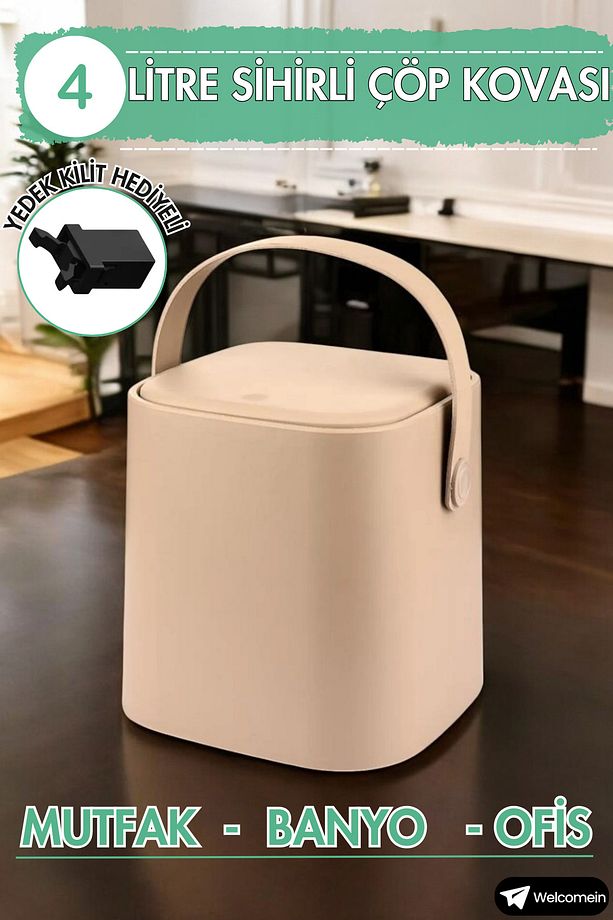 4 Litre Sihirli Çöp Kovası Tutma Saplı İç Kovalı Tezgah Üstü Mutfak Banyo Ofis Çöp Kovası - 1