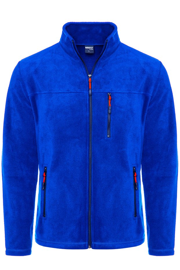 Unisex Blue Bato Collar Full Zippered 3 Pocket Outdoor Fleece Jacket