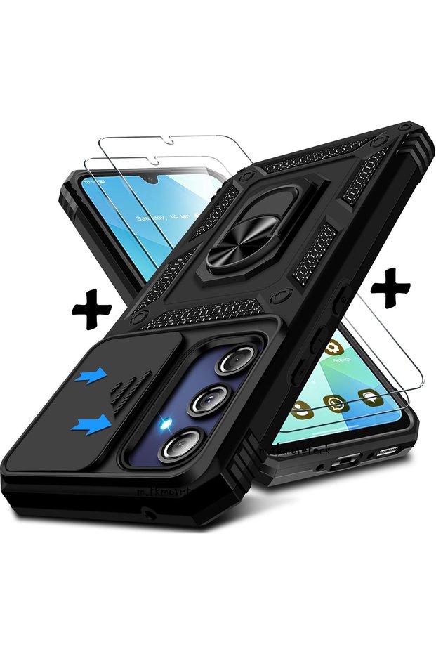 Samsung Galaxy A16 Case with Camera Protection Sliding Ring Armor Armor Cover +9H Screen Protector Glass Set