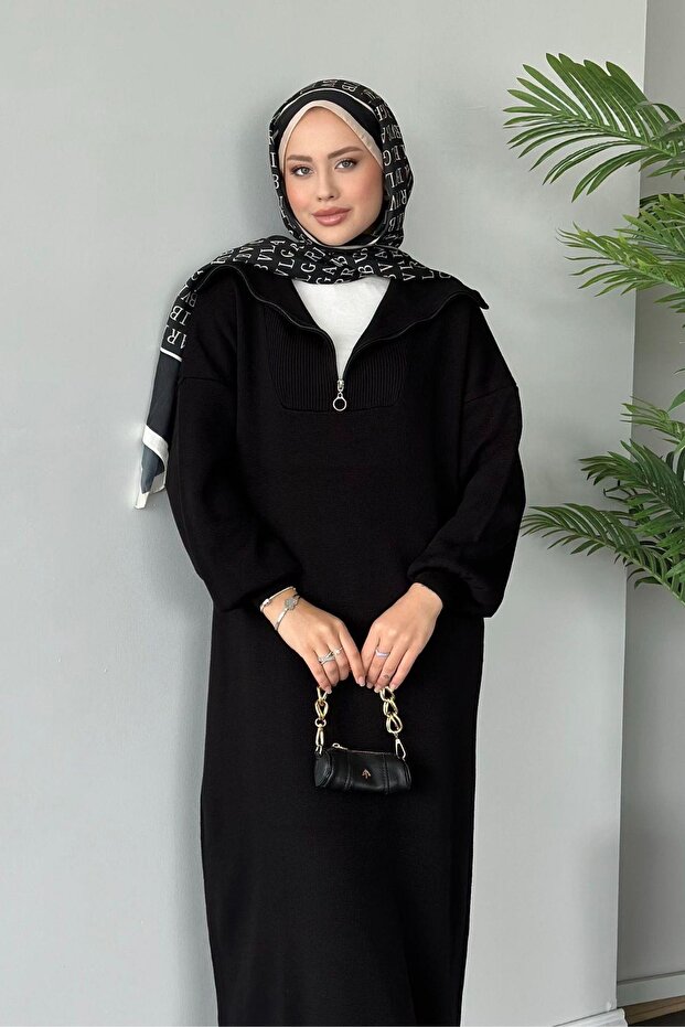 Enzo Premium Yarn Series Zip-Up Long Knit Dress
