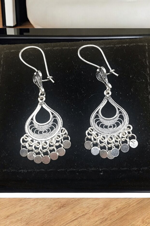 Telkari Pullu Küpe - 925 Ayar Gümüş - 8