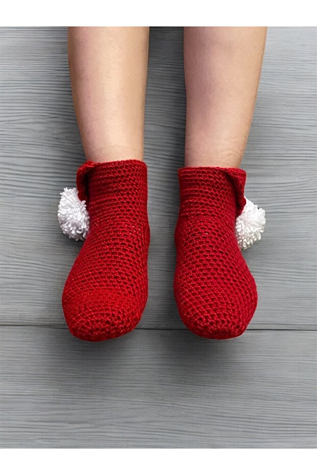 Hand Knitted Crochet Women's Red Home Socks and Booties / Wool Booties / Wool Socks