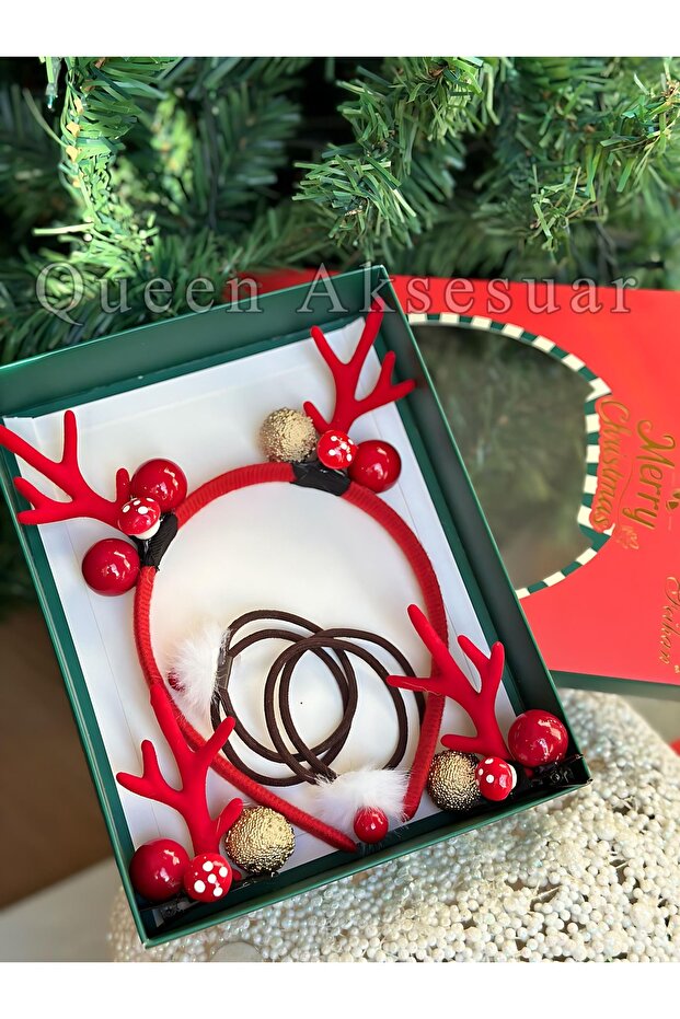 Luxury Gift Boxed Christmas Set Crown Rubber Buckle Pompom with Deer Horns Ears Cork Fancy Crown