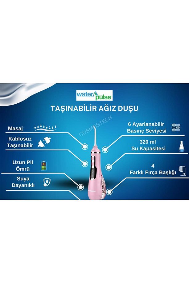 Water Flosser V500 Kablosuz Taşınabilir Ağız Duş Bakım Seti Pembe - 3