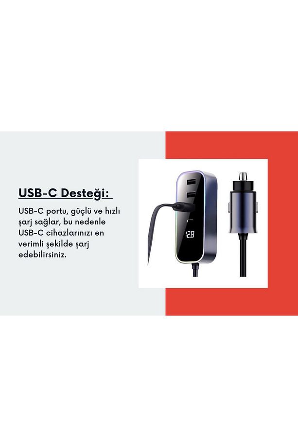 Araba Çakmak Şarj Cihazı 105w 4 Portlu Süper Hızlı Fast Car Charger, Type-c - 3 Usb - 7