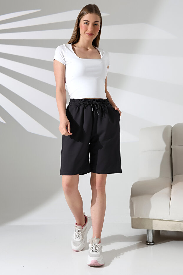 Comfortable Fit Wide Long Combed Cotton Unisex Shorts 21823 Smoked