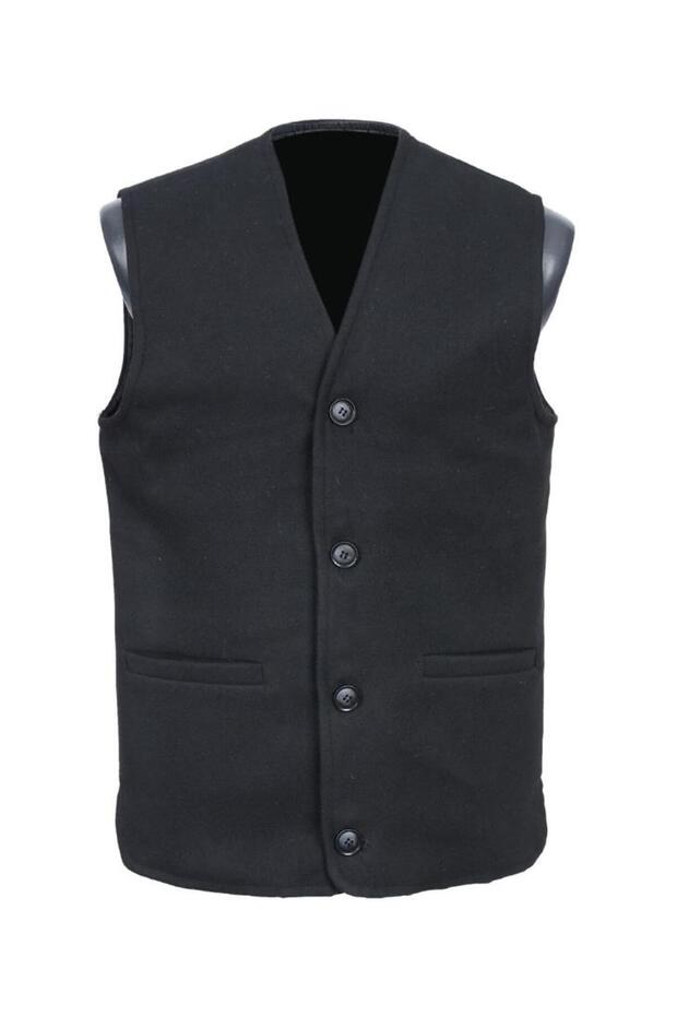 V-Neck Stamp Fabric Buttoned Men's Vest Black Color