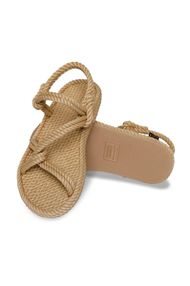 Mykonos Rubber Sole Women's Rope Sandals Beige
