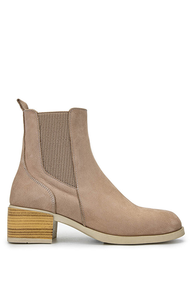 Women's Genuine Leather Beige Heeled Boots