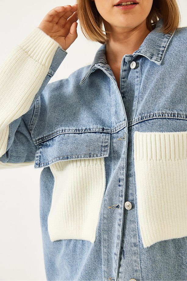Kadın Triko Detaylı Denim Mont 60261074 - 5