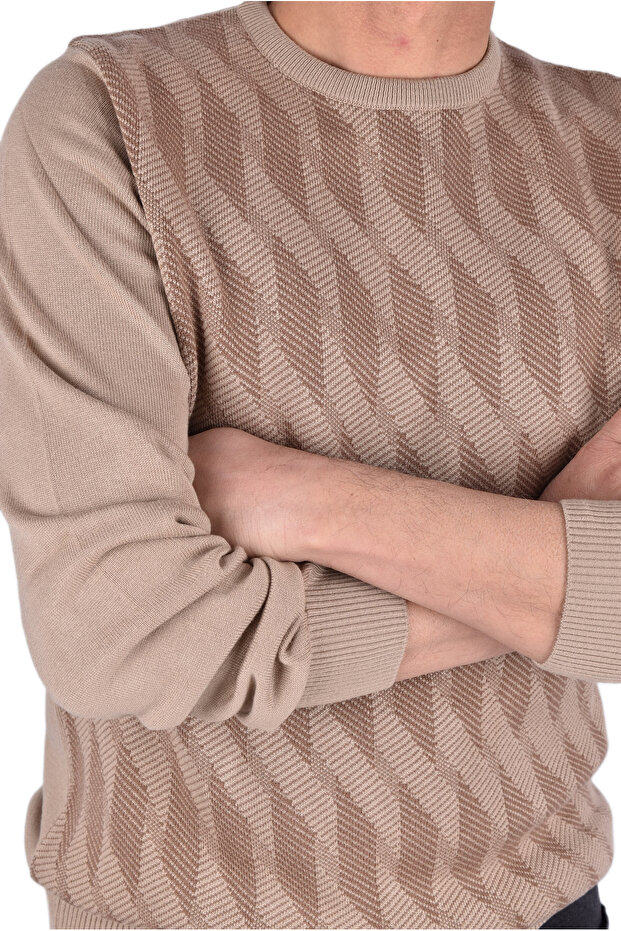 سترة منقوشة برقبة دائرية BRG-21174 - 5