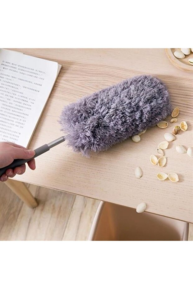 فرشاة غبار رمادية اللون مع رأس ناعم من الألياف الدقيقة قابلة للتمديد تلسكوبية - 2