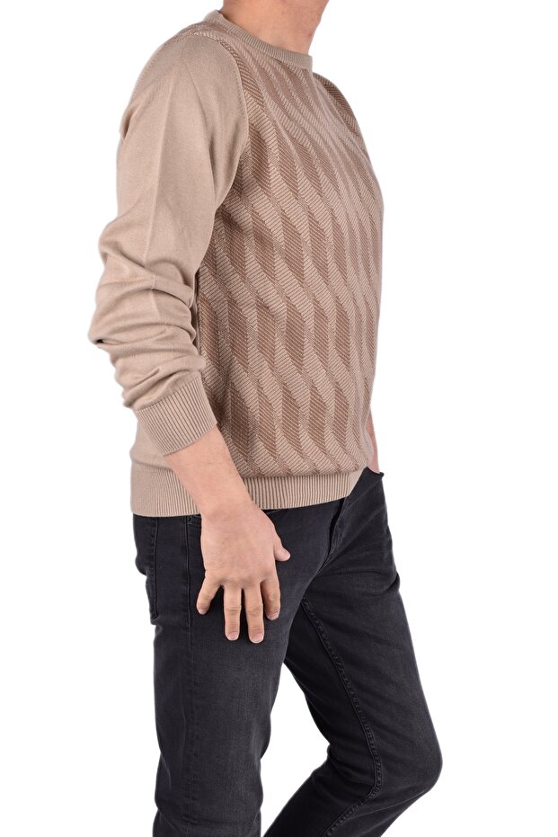 سترة منقوشة برقبة دائرية BRG-21174 - 3