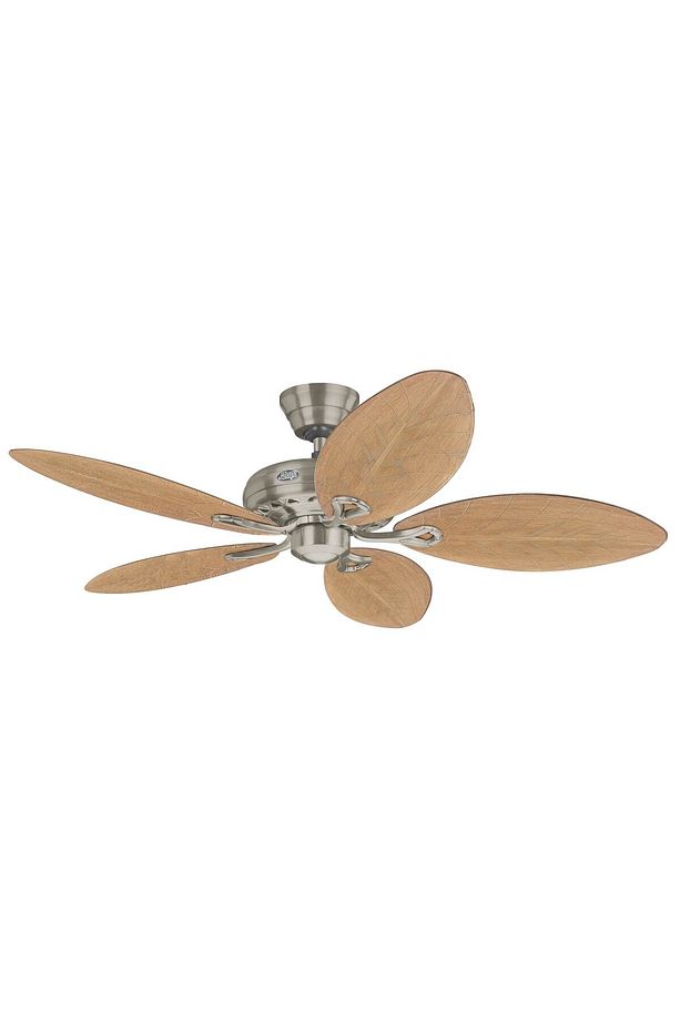Savoy Fırçalanmış Nikel - 137 Cm. Hasır Ve Yaprak Desen Kanatlı Dekoratif Tavan Vantilatörü - 1