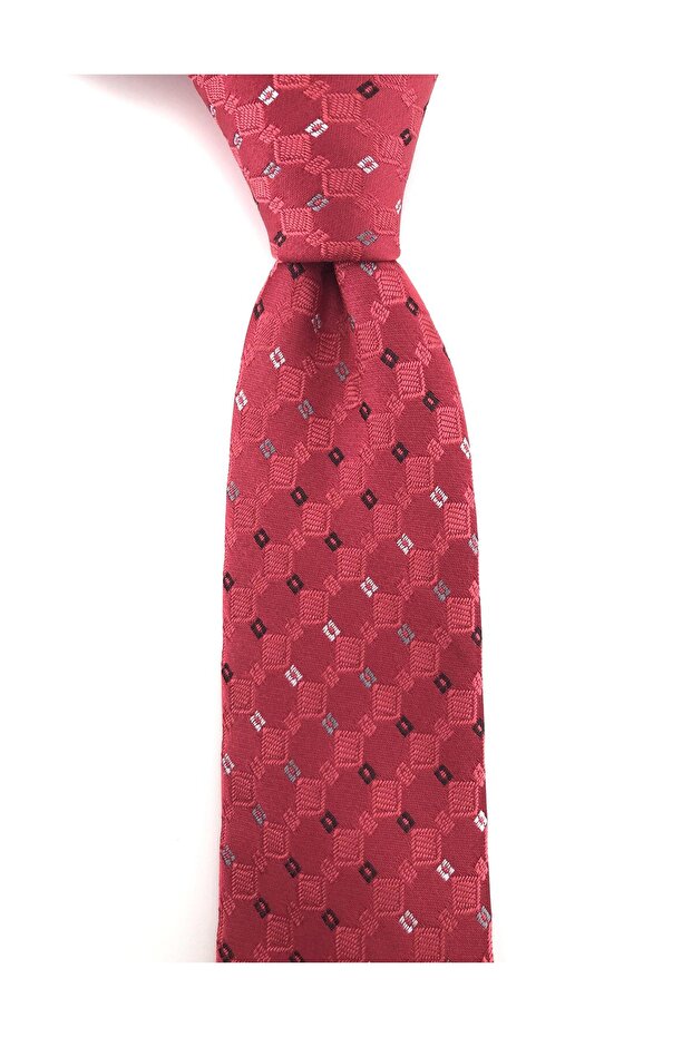 ربطة عنق رفيعة منقوشة باللونين الأحمر والأبيض والأسود - 2