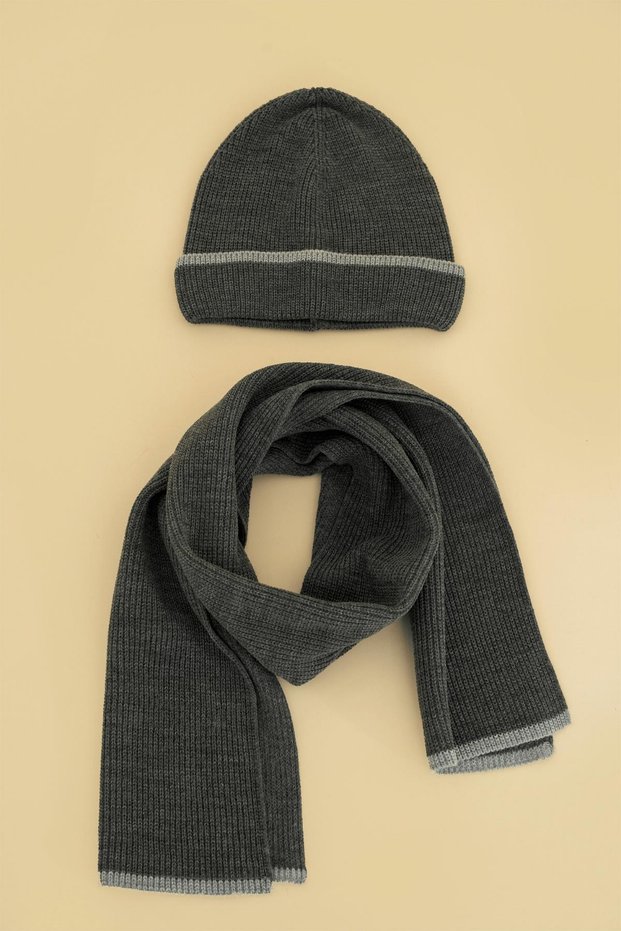 Children's Thessaloniki Knitted Scarf Beanie Set 7-9 & 10-12 Years Anthracite Chkıds106