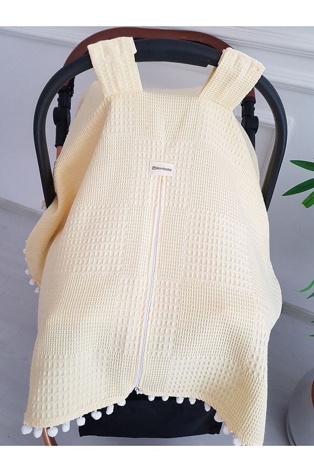 Waffle Pikeli Fermuarlı Bebek Puset Örtüsü ve Çift Taraflı Bebek Puset Minderi - 7
