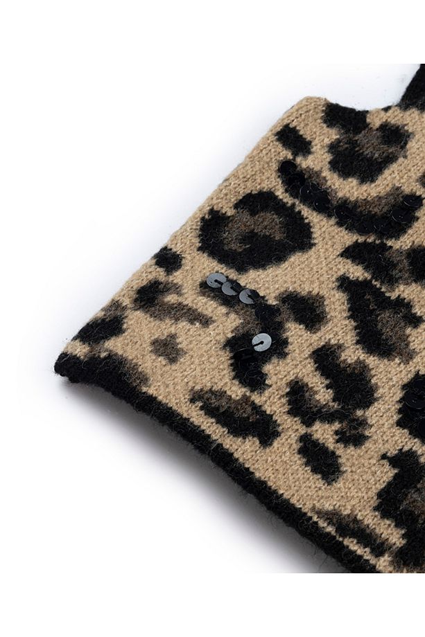 Leopar jakarlı ve işlemeli triko - 4