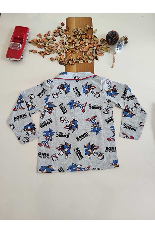 Sonic Printed Front Buttoned Boys' Pajamas Set - 5