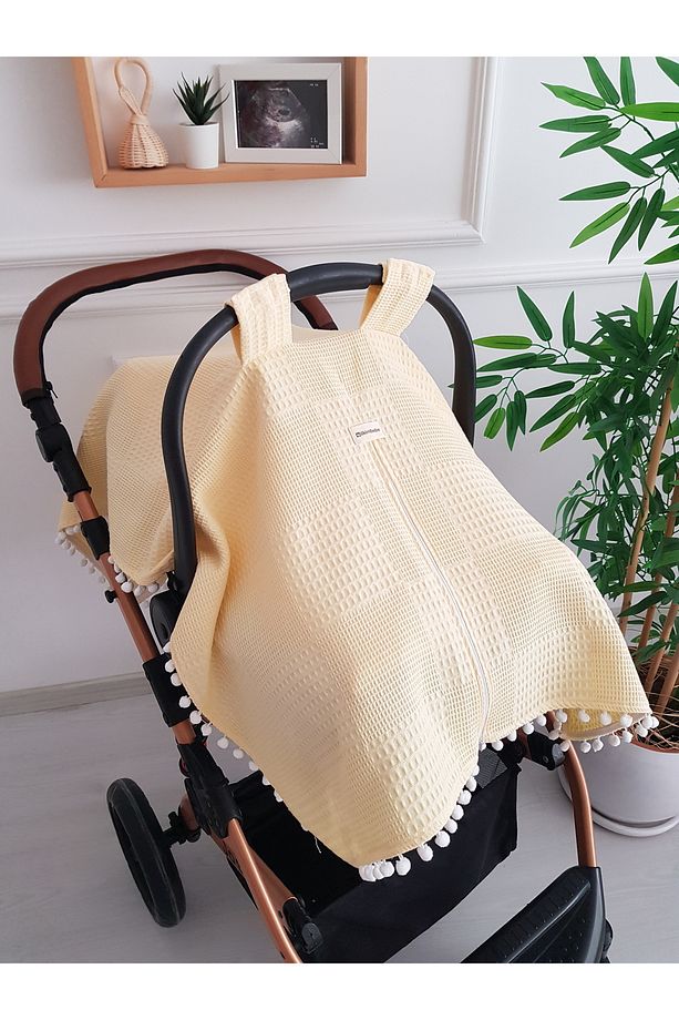 Waffle Pikeli Fermuarlı Bebek Puset Örtüsü ve Çift Taraflı Bebek Puset Minderi - 5