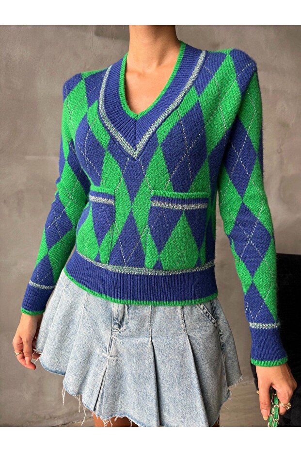 Diamond Patterned Knitwear Sweater - 2