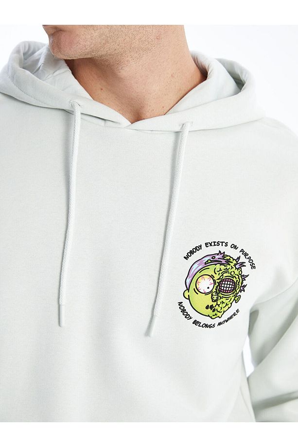 LCW Uzun Kollu Rick and Morty Baskılı Erkek Kalın Hoodie - 3