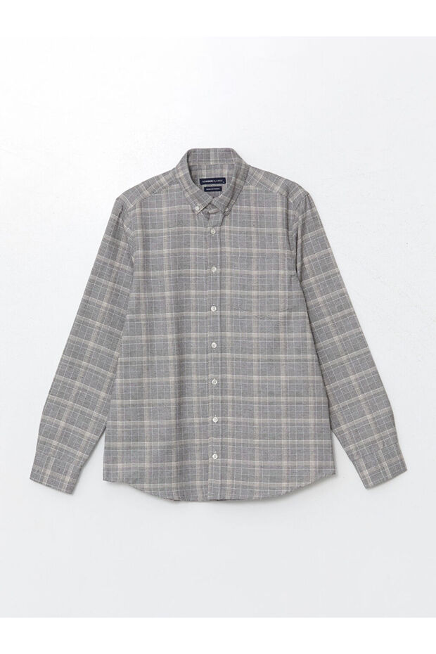 LCW Regular Fit Довгорукавна сорочка в клітинку з габардину для чоловіків - 5