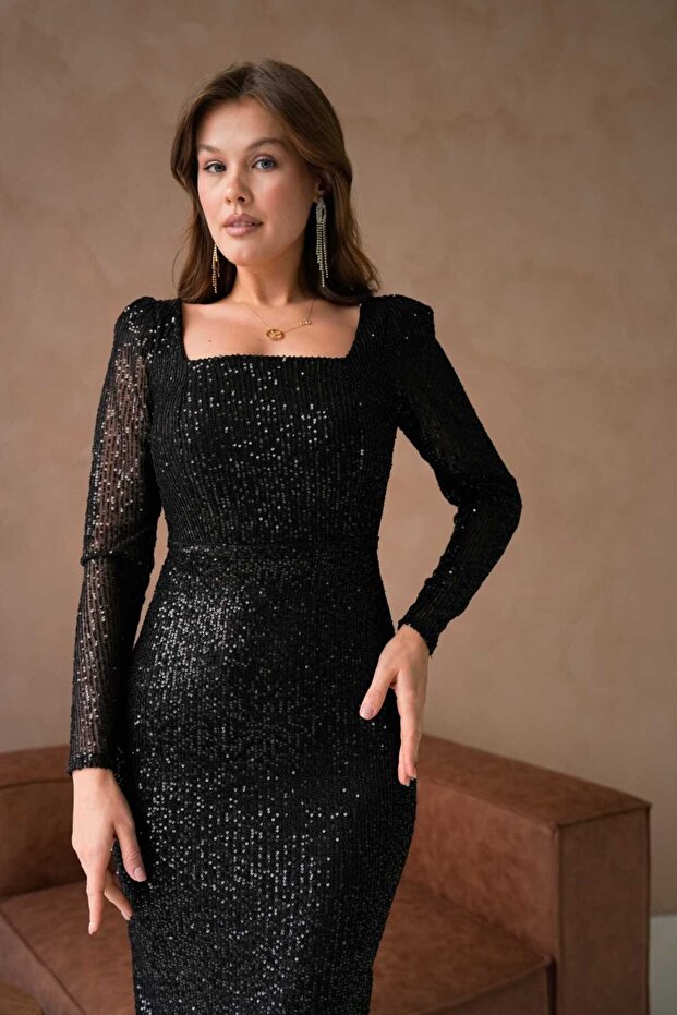 Abiye Pullu Elbise - 8