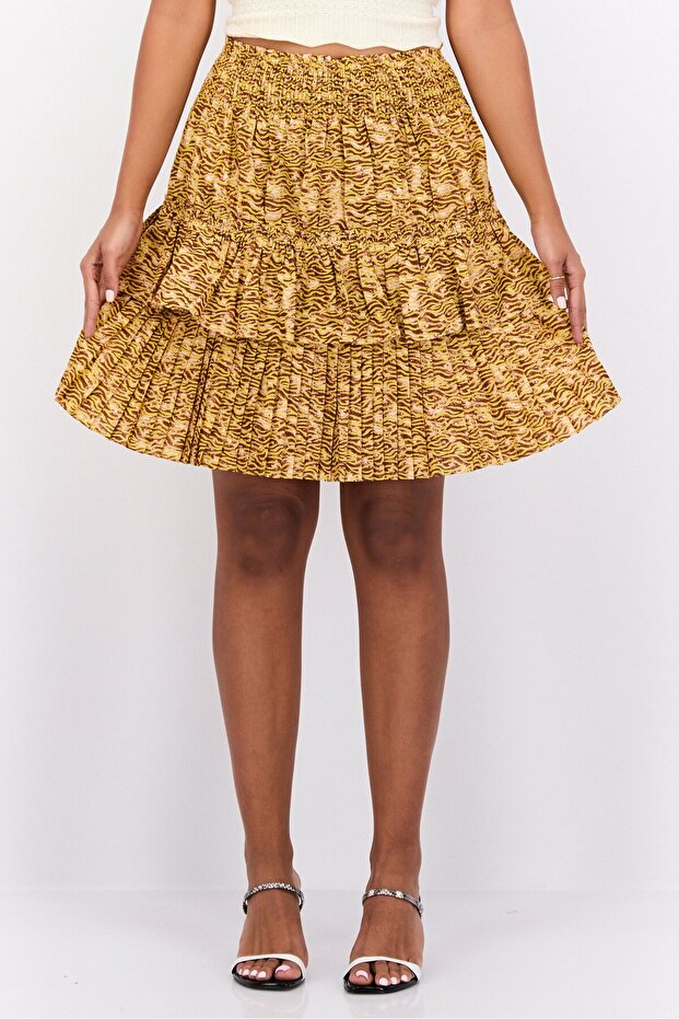 Women Allover Print Mini Skirt, Olive