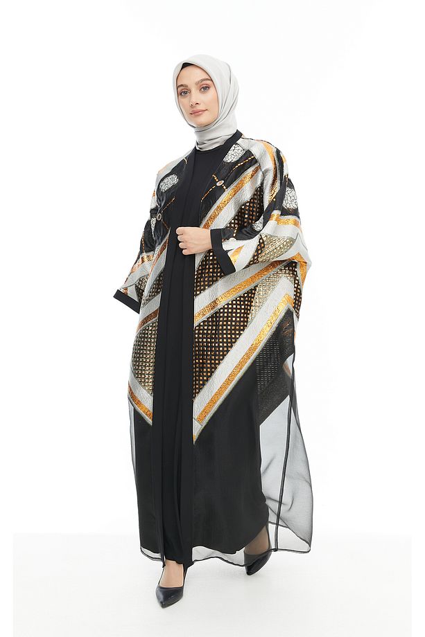 Si?yah - Bakir Etnik Desenli Elbiseli Abaya 2422092 - 4