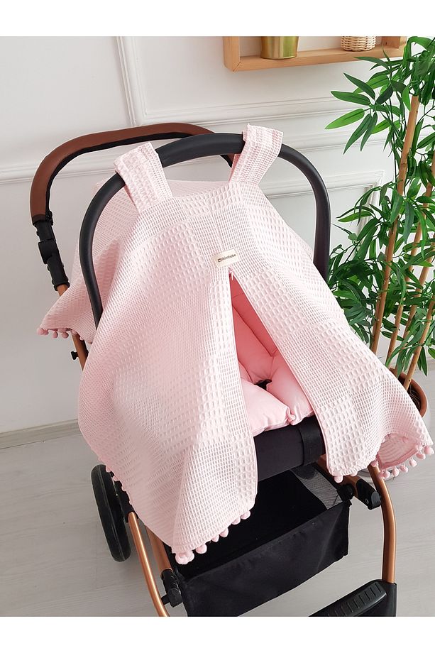 Waffle Pikeli Fermuarlı Bebek Puset Örtüsü ve Çift Taraflı Bebek Puset Minderi - 1