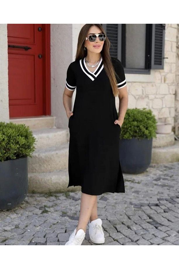 RPT Modal Kısa Kollu Ribana Elbise - 1