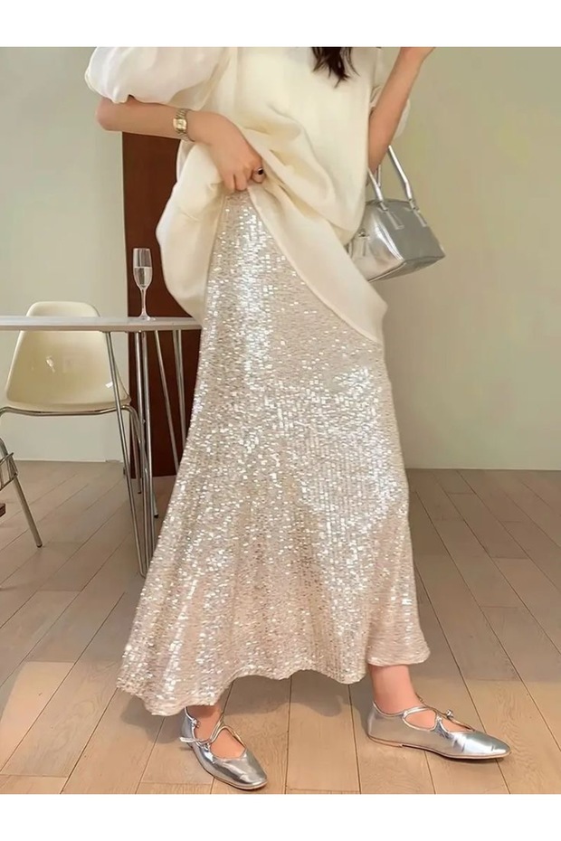 Maxi boy pullu payet etek - 5