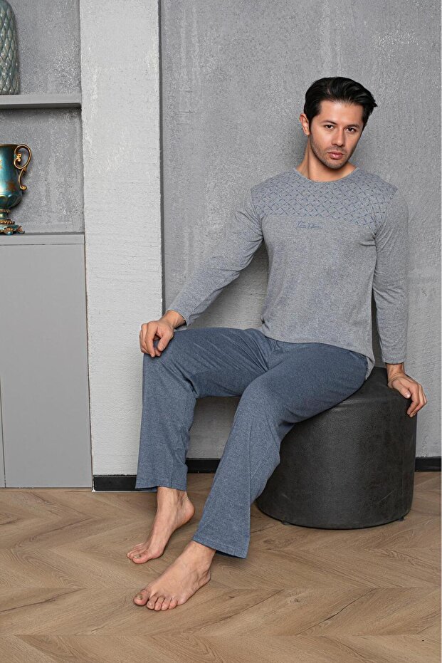 Yuvarlak Yaka %100 Pamuk Regular Kalıp Erkek Pijama Takımı 983 - 3