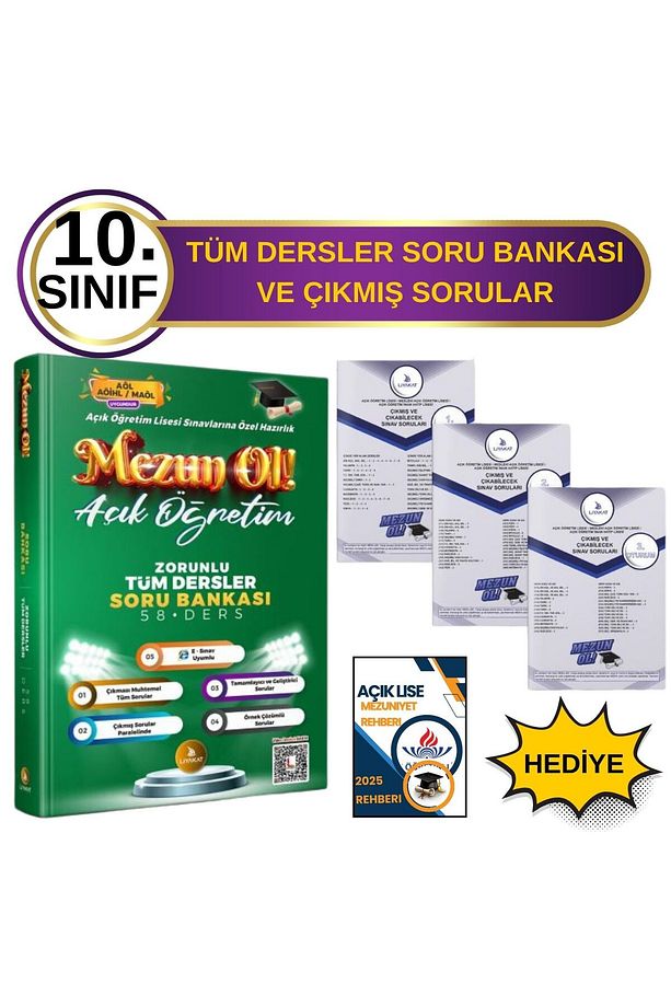 AÇIK LİSE-AÇIKÖĞRETİM LİSESİ 10. SINIF ZORUNLU TÜM DERSLER SORU BANKASI+ÇIKMIŞ SORULAR SET-AÖL-MAÖL - 1