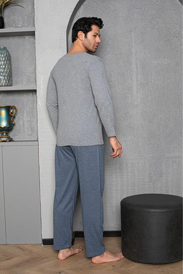 Yuvarlak Yaka %100 Pamuk Regular Kalıp Erkek Pijama Takımı 983 - 2