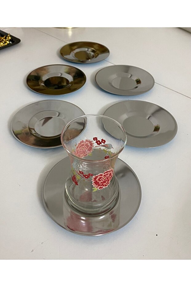 STAINLESS STEEL ROUND 6-PIECE TEAP PLATE COASTER