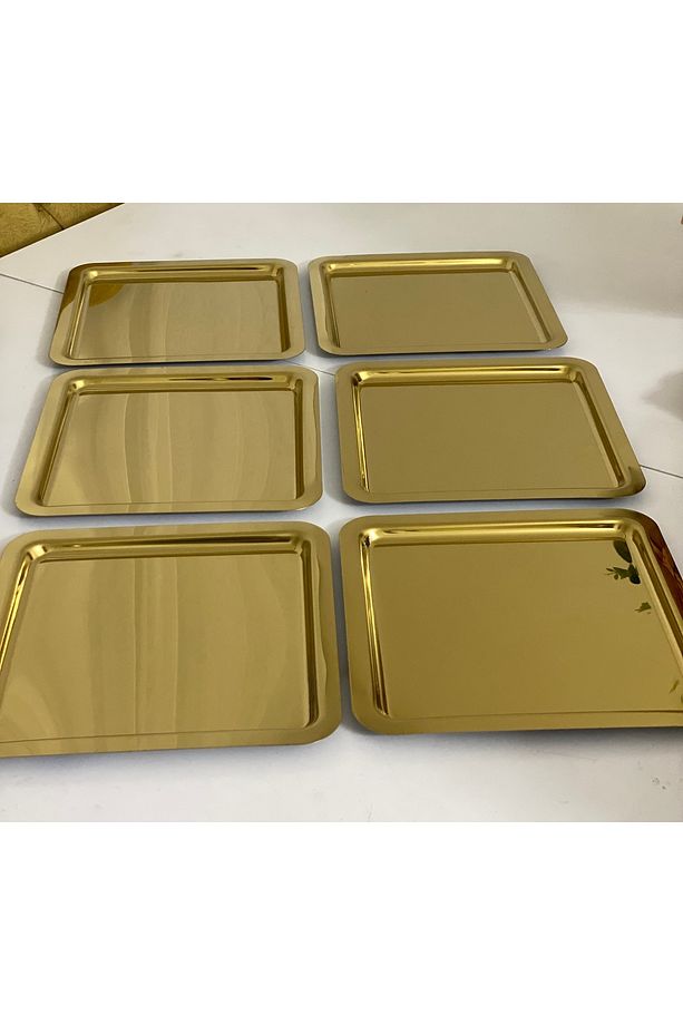 PASLANMAZ ÇELİK GOLD KARE 6 ADET SERVİS VE SUNUM TEPSİSİ - 1